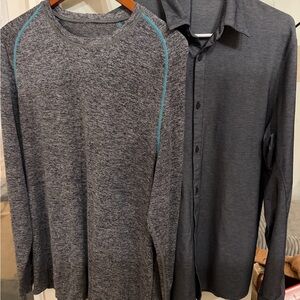 Lululemon Men's Heather Gray Long-Sleeve Crewneck Shirt. Great Condition